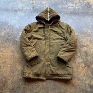 Vintage Military Style Zip Hood Wool Quilted Parka
